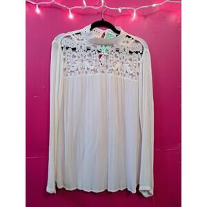 Who What Wear Women’s Renaissance Crochet Ivory L/S Top Sz L Mock Neck Peasant